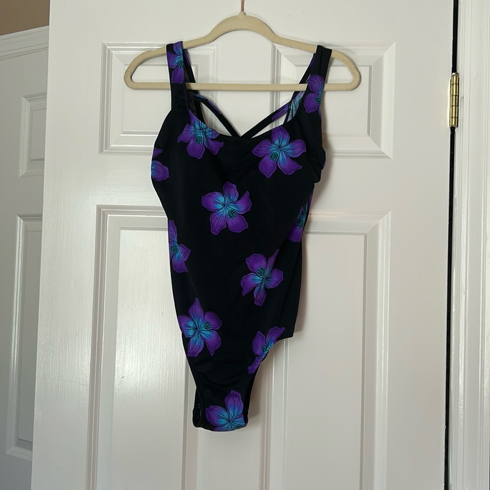 Croft & Barrow (12) blue and purple floral bathing suit